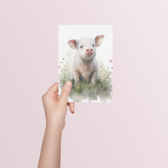 Watercolor Cute Floral Farm Pig Wall Art Illustration Print Poster Unframed - Picture 5 of 7